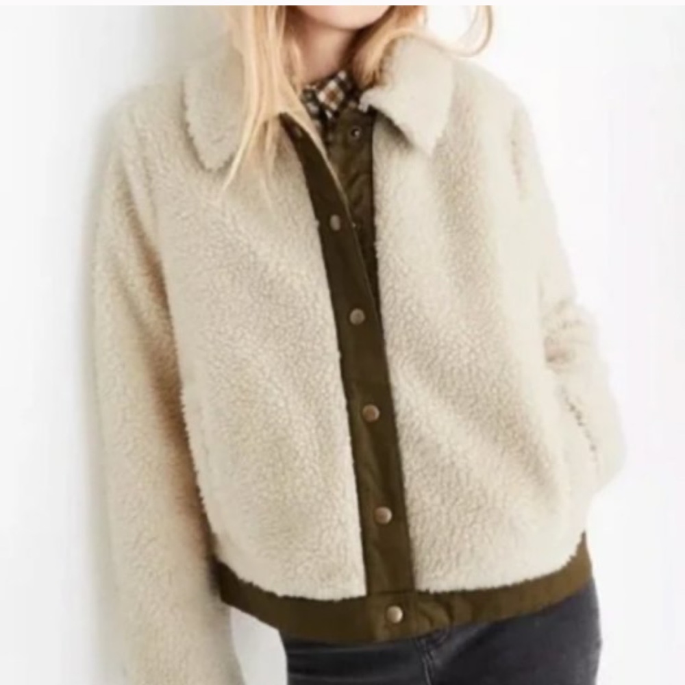Madewell Cream and Olive Bomber Jacket